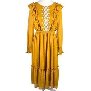 In Loom Womens Small Renaissance Dress Ruffle Embroidered Floral Prairie Cottage